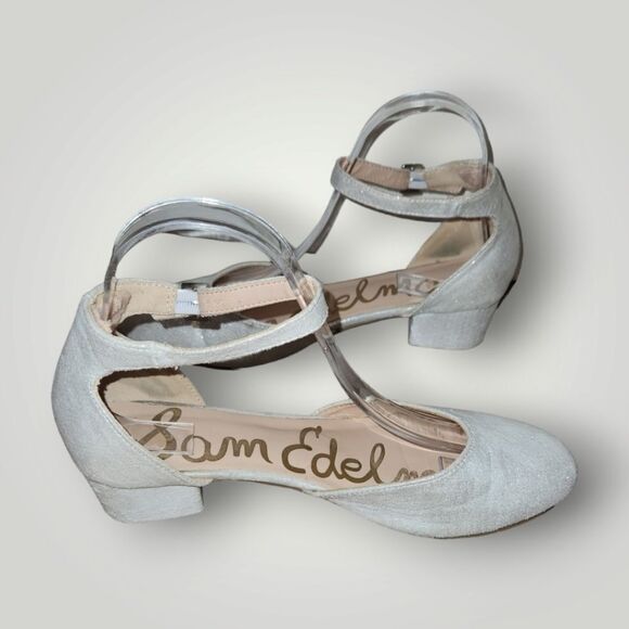 Sam Edelman 2" Block Heels Size 5 Shimmery White Ankle Strap - Picture 1 of 11